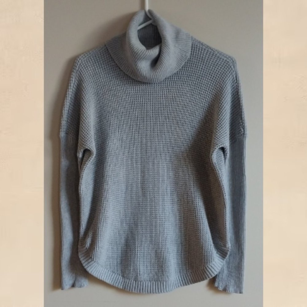 Michael Kors Womens Small Turtleneck Sweater Waffle Knit Gray Soft Mom Academia